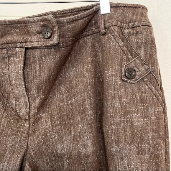 Sandro Wide Leg Cropped Pants Textured Stretch Cotton Brown Women’s Size 18W - Picture 4 of 9